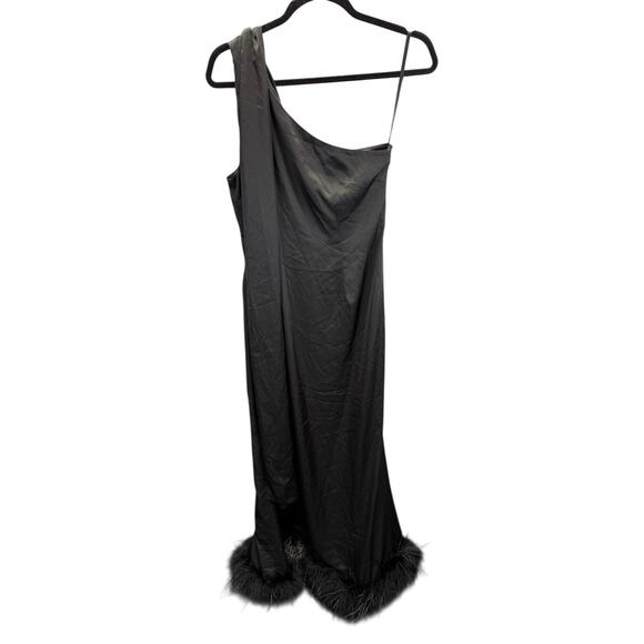 Hutch Black One Shoulder Midi Dress with Feathers Hem Size 6 Elegant Gown - Picture 4 of 10